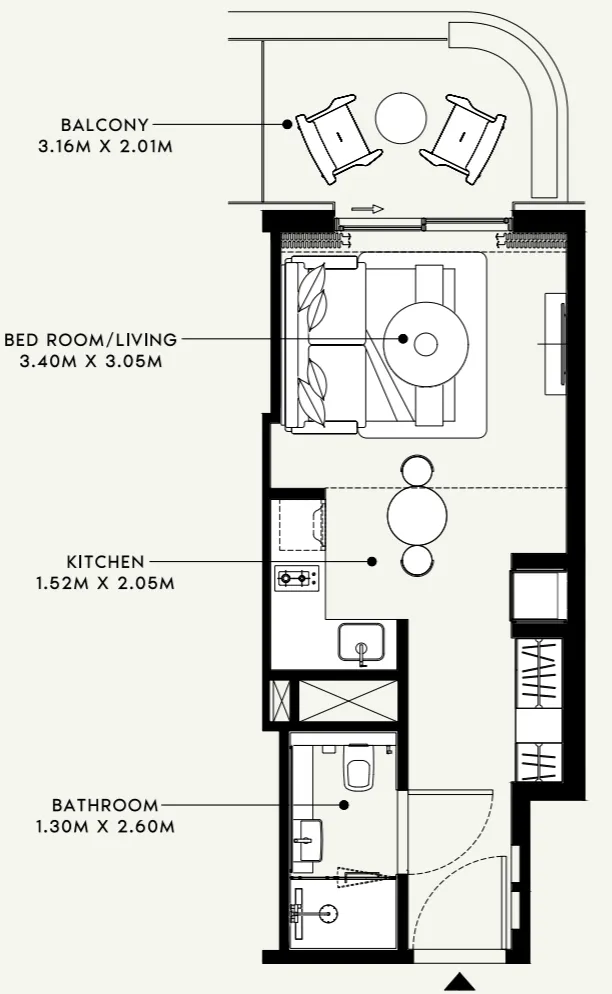Azizi Venice Studio floor plan, 397 sqft