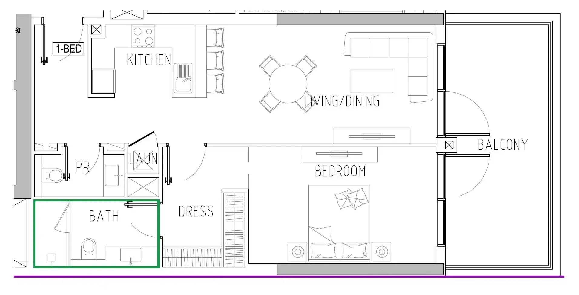 Damac Riverside Views 1 bed floor plan, 958 sqft