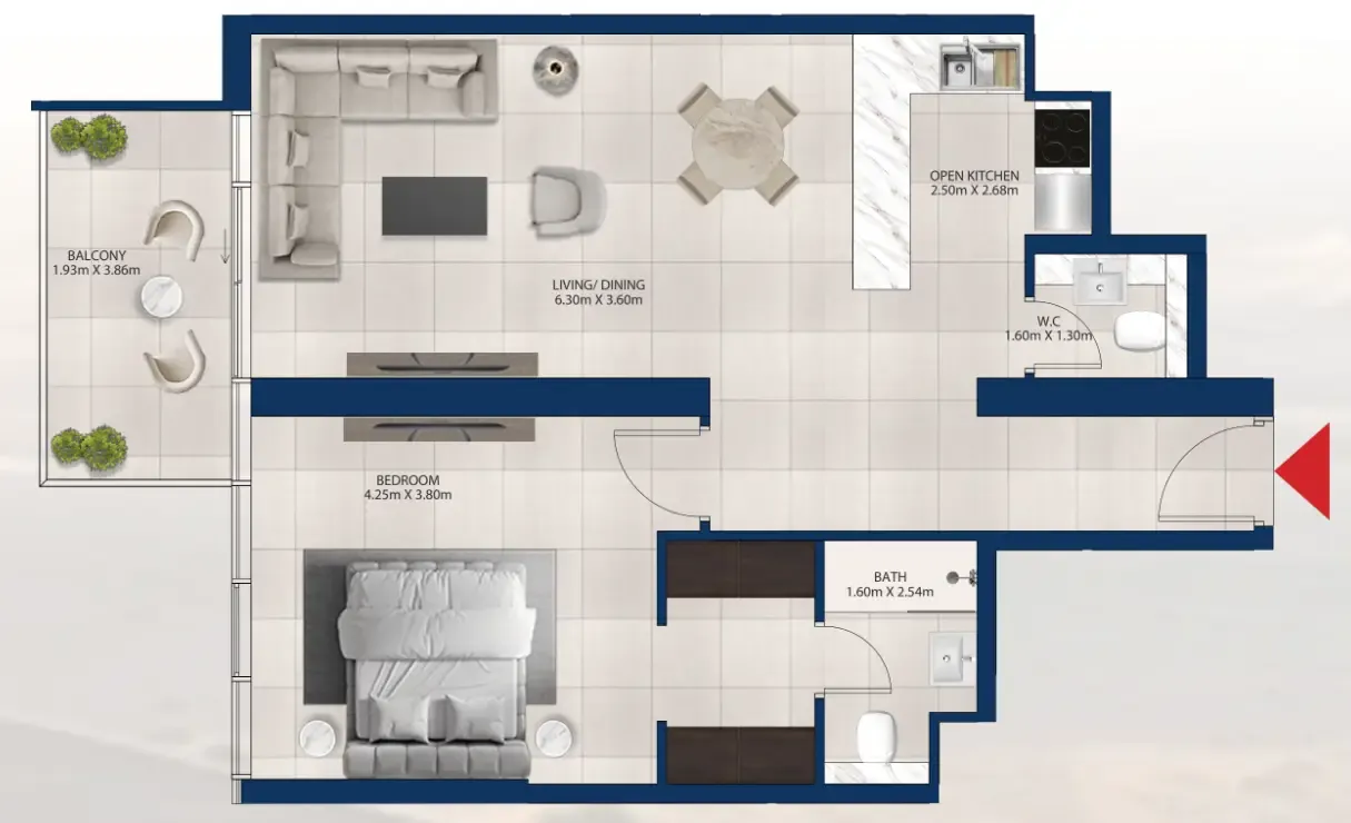 Al Vista 1 bed floor plan, 871 sqft