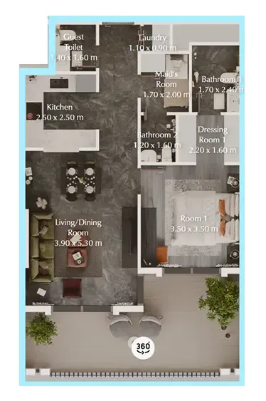 Bab Al Qasr Garden Residences 65 1 bed floor plan, 886 sqft