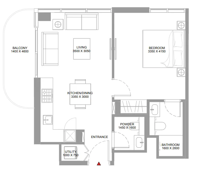 Pristine Beach Residences 1 bed floor plan, 620 sqft