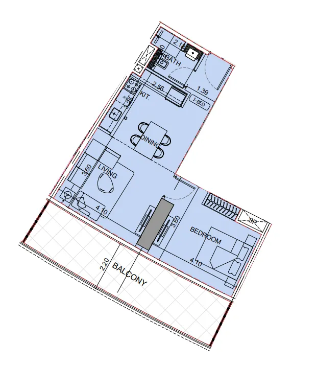 Binghatti Aquarise 1 bed floor plan, 789 – 832 sqft
