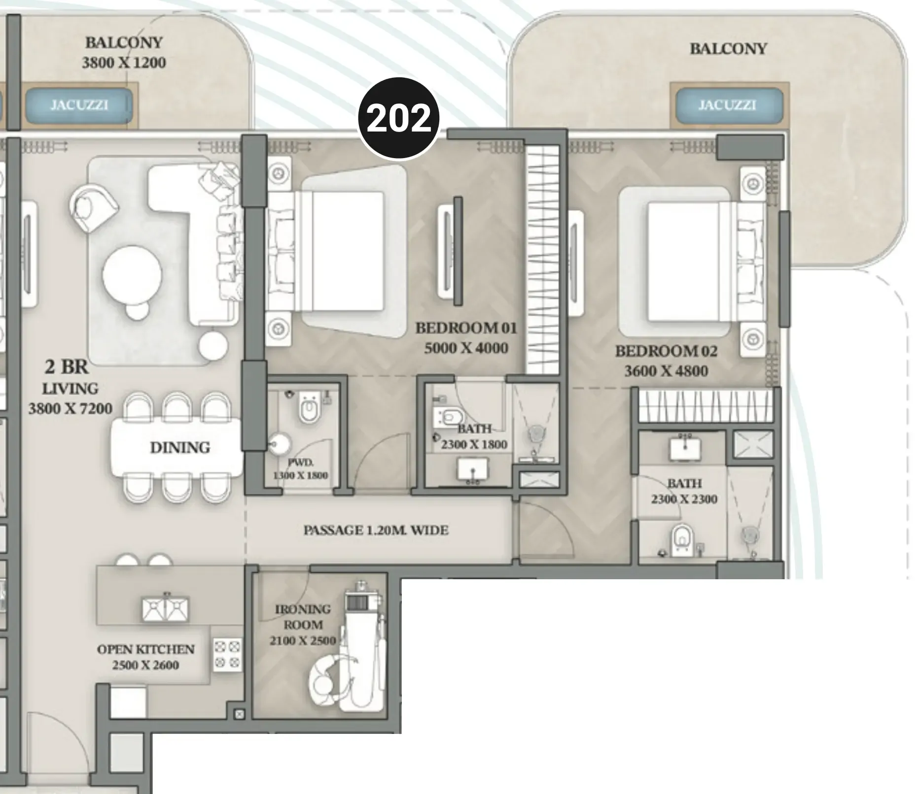 Wellington Ocean Walk 2 bed floor plan, 1,484 sqft