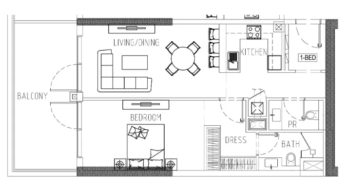 Damac Riverside Views 1 bed floor plan, 965 sqft