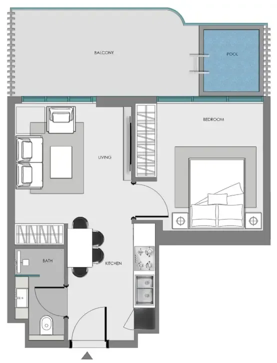 Samana Imperial Garden 1 bed floor plan, 613 – 624 sqft