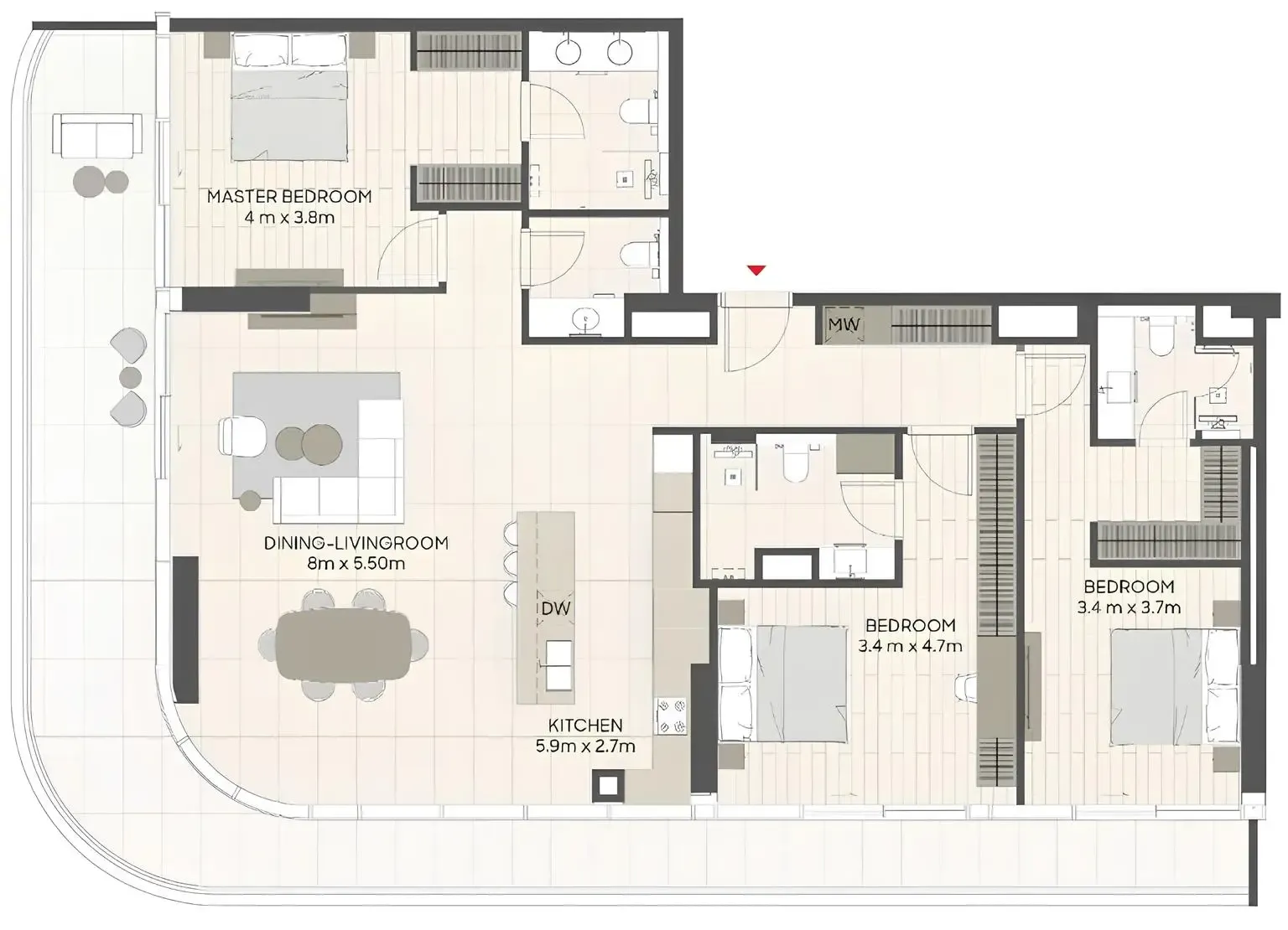 LIV Oceanside 3 bed floor plan, 2,322 sqft