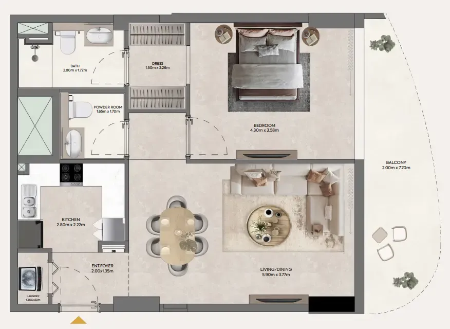 Hermina by Casagrand 1 bed floor plan, 851 sqft