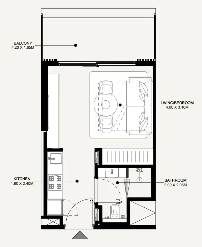 Azizi Abraham Studio floor plan, 349 sqft