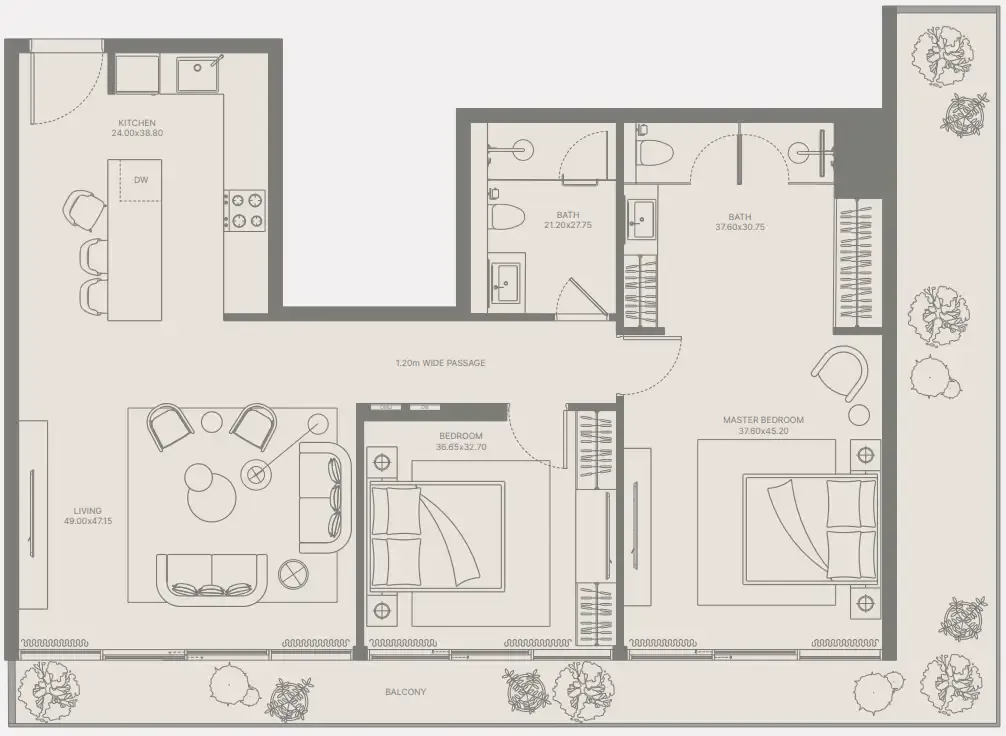 Bond Enclave 2 bed floor plan, 1,372 sqft