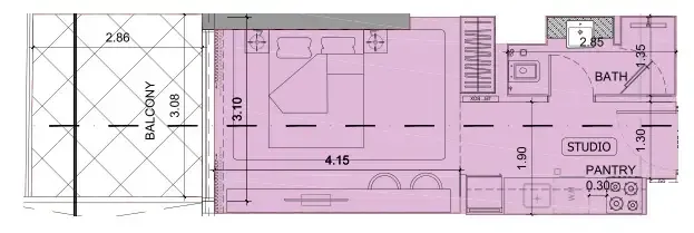 Project Maybach Studio floor plan, 395 sqft