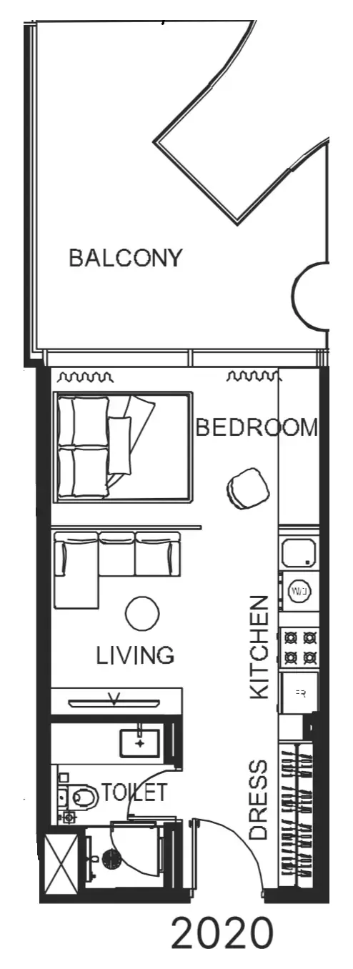 The WOW Tower Studio floor plan, 517 sqft