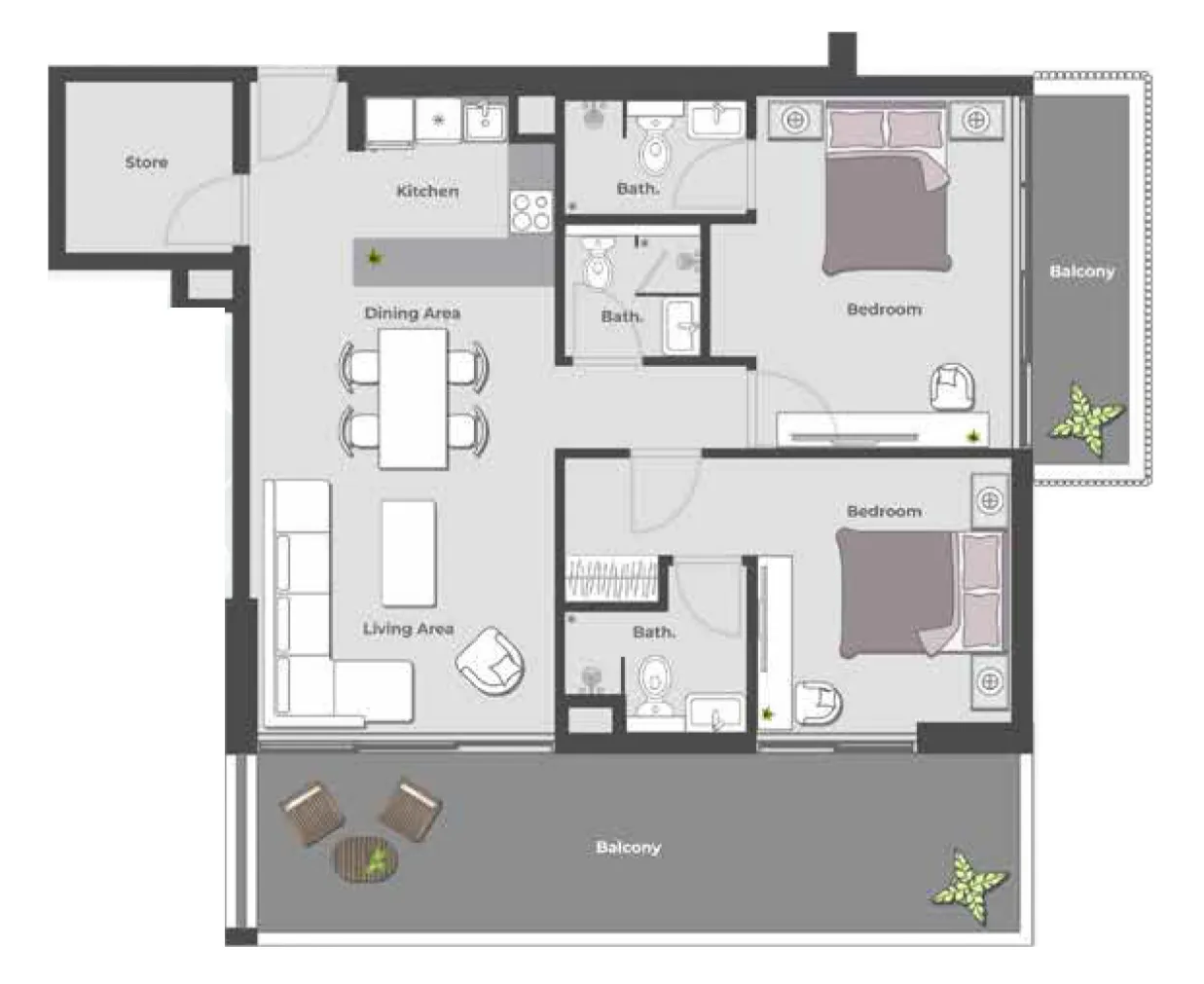 Arib Collection 2 bed floor plan, 1,412 sqft