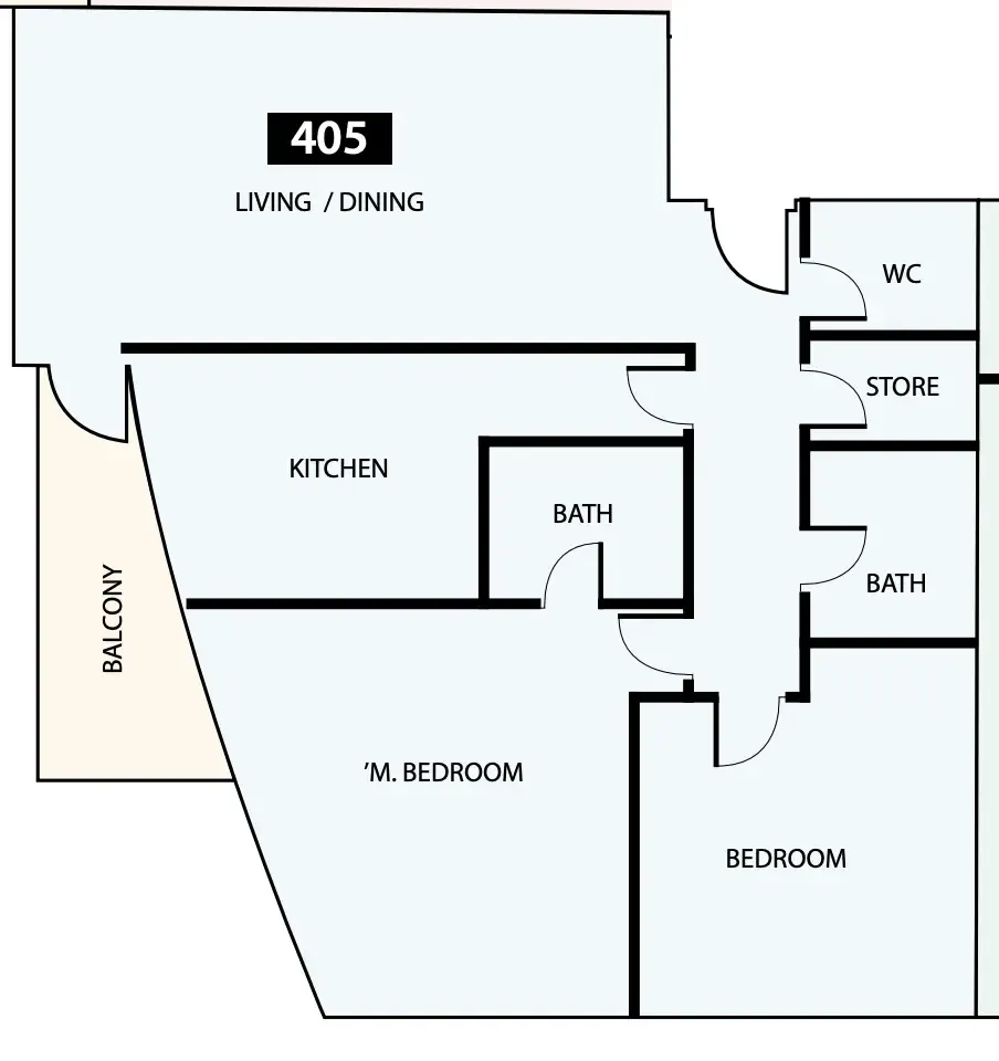Paradise View 1 2 bed floor plan, 1,131 sqft
