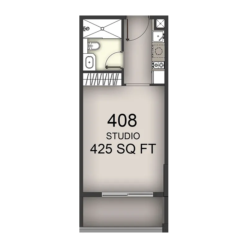 Aizel Tower Studio floor plan, 425 sqft