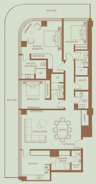 Eden House The Park 3 bed floor plan, 2,335 – 2,353 sqft