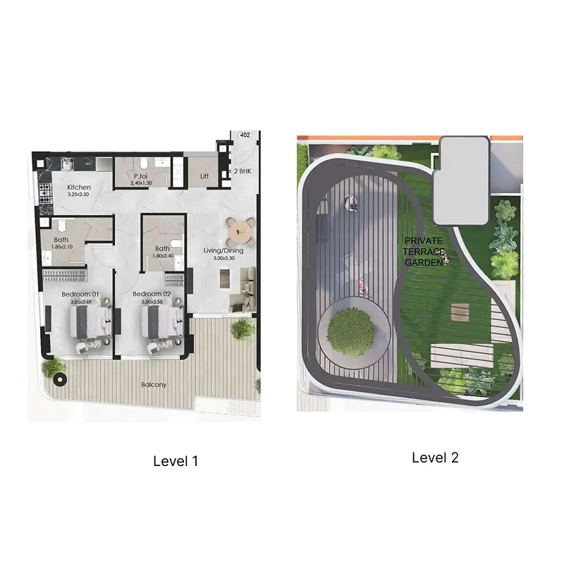 Aristo 2 bed floor plan, 2,130 sqft