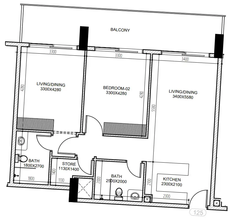Astra South 2 bed floor plan, 1,073 sqft