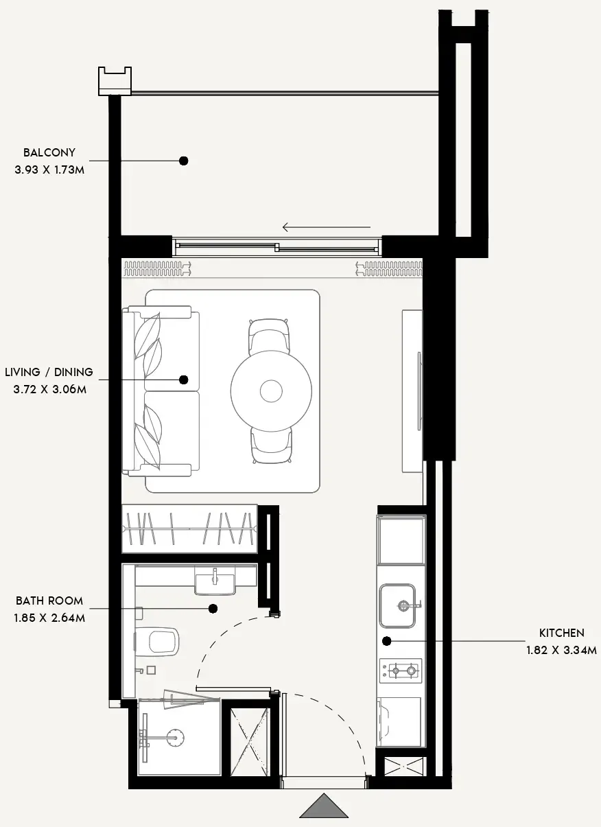 Azizi Venice Studio floor plan, 361 sqft