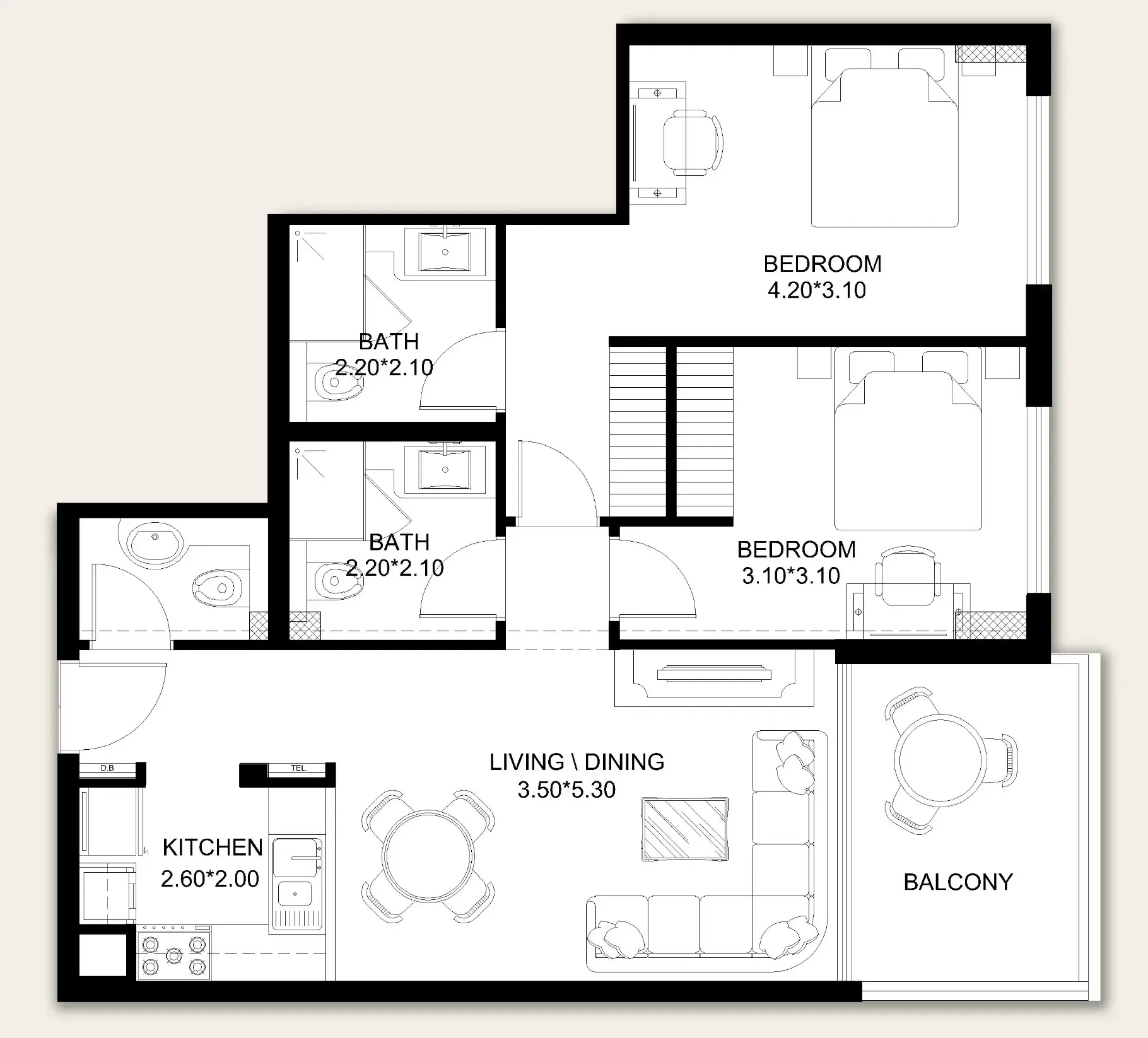 X11 2 bed floor plan, 953 sqft