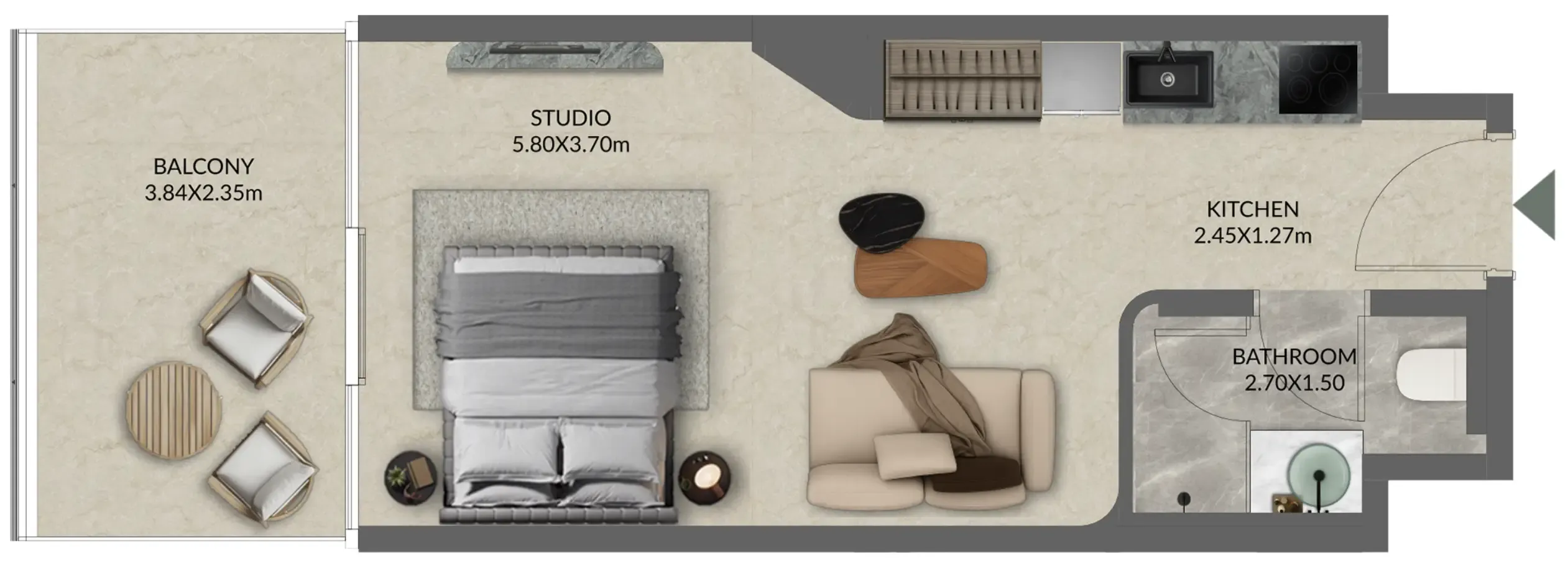 Palazzo Tissoli Studio floor plan, 455 – 474 sqft