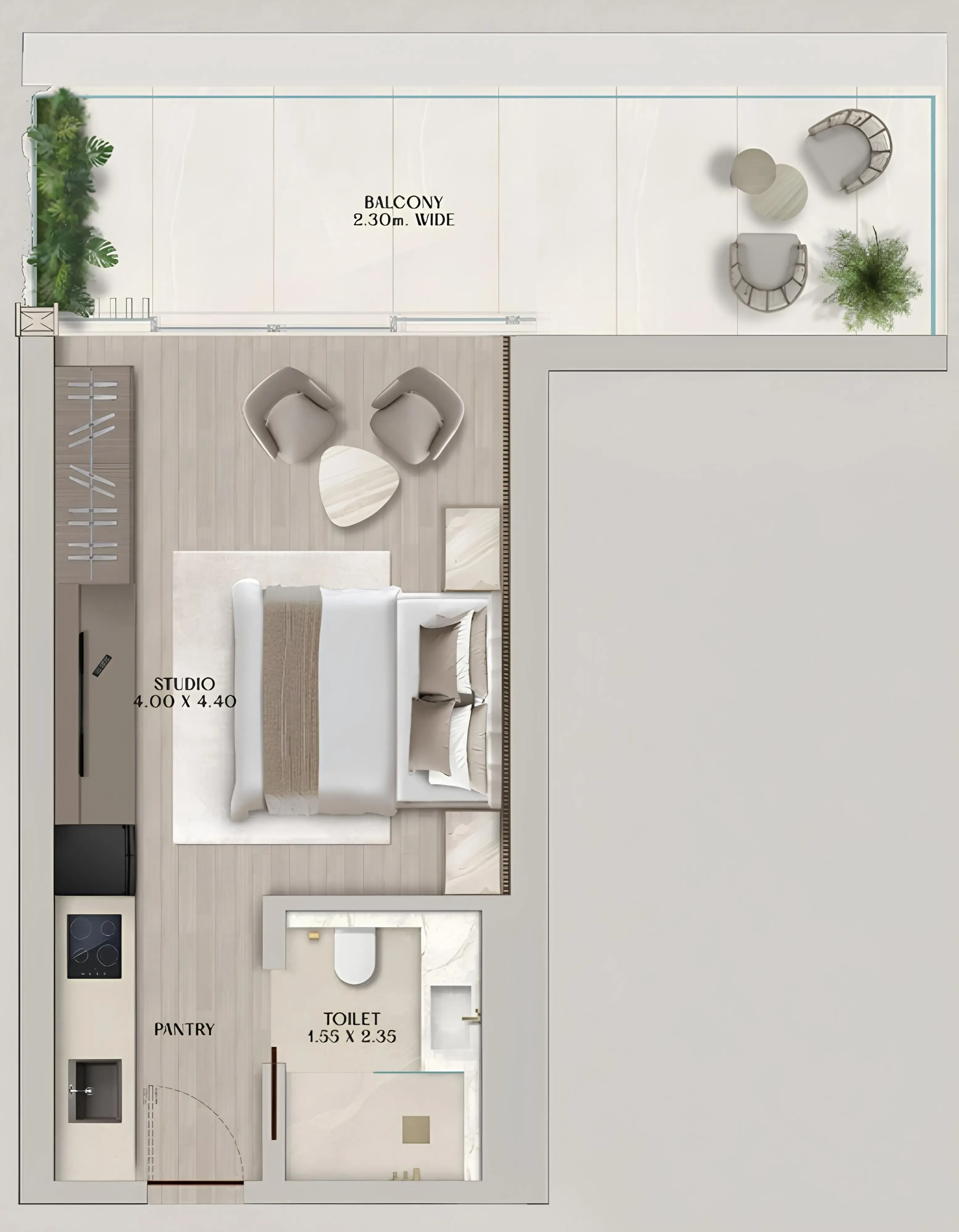 Soléva Beach Residences Studio floor plan, 491 sqft
