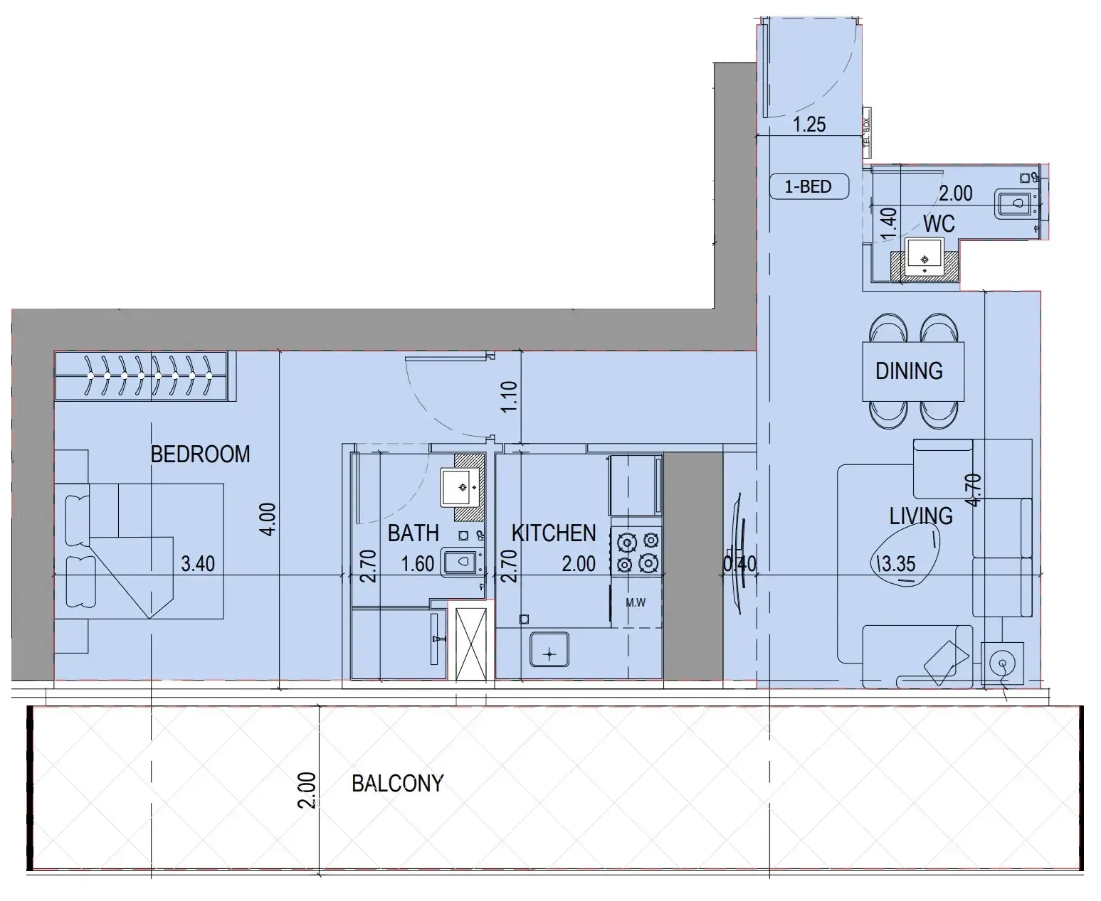 Binghatti Sky Terraces 1 bed floor plan, 934 sqft