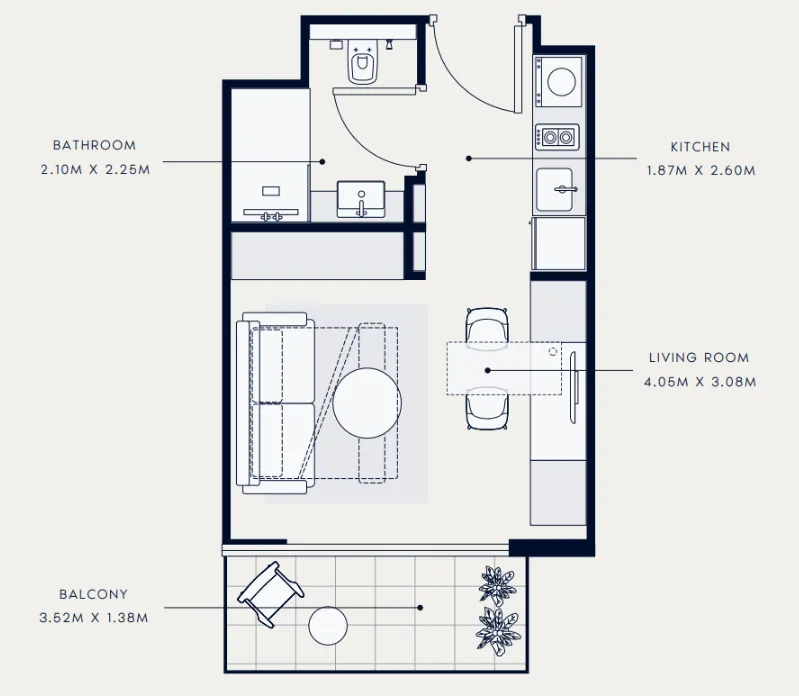 Azizi Venice Studio floor plan, 336 sqft