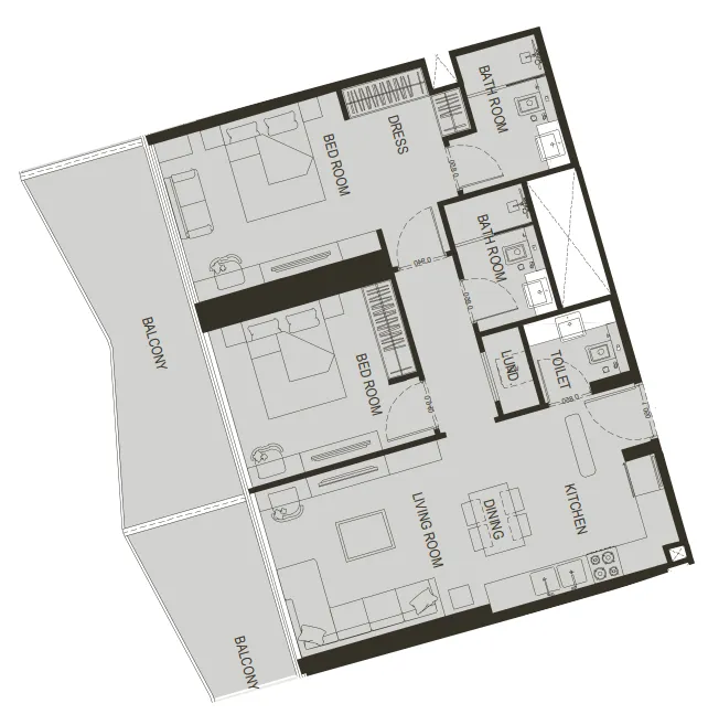 Binghatti Haven 2 bed floor plan, 1,156 sqft