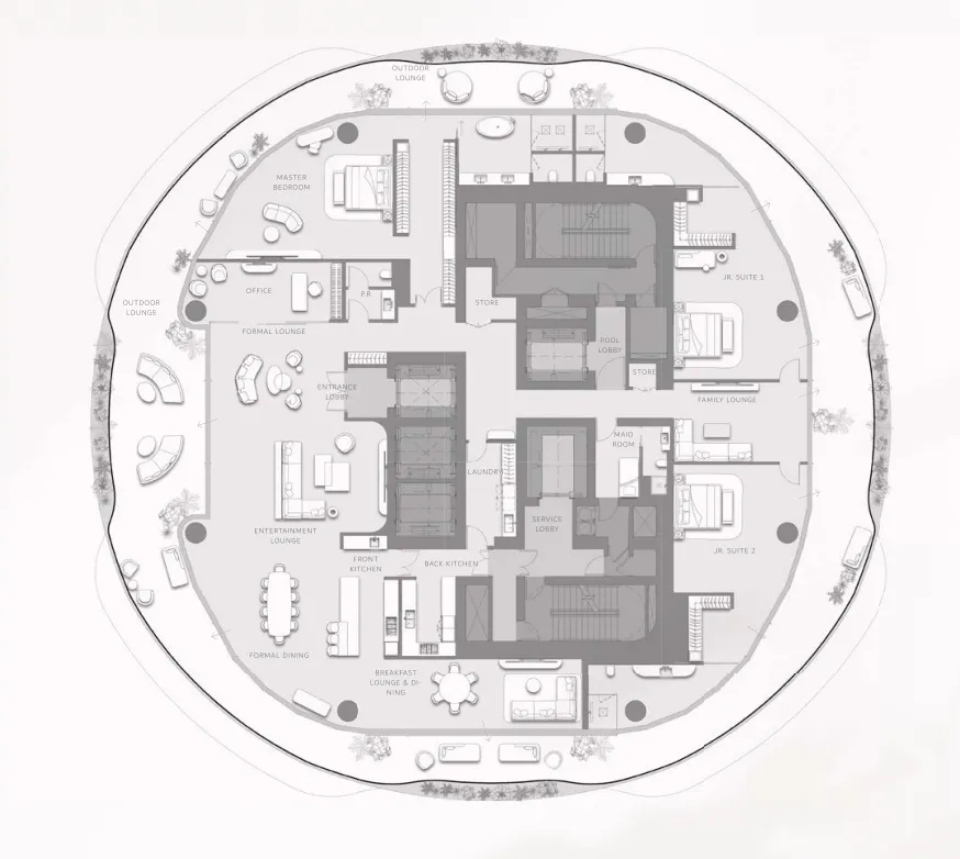 Como Residences 3 bed floor plan, 9,448 sqft