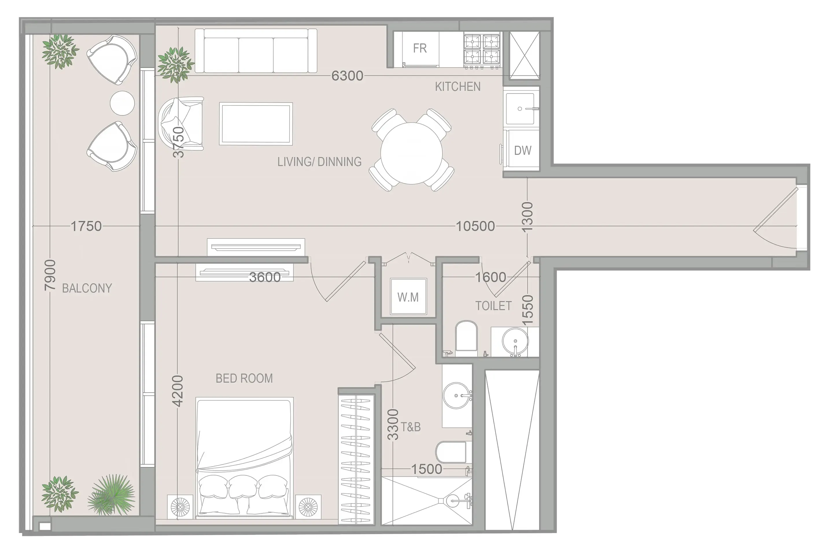 VERDAN1A 5 1 bed floor plan, 795 sqft