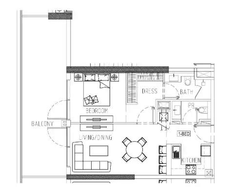 Damac Riverside Views 1 bed floor plan, 898 sqft