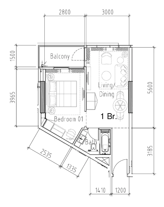 Damac Hills 2 - Hotel Edge by Rotana 1 bed floor plan, 506 sqft