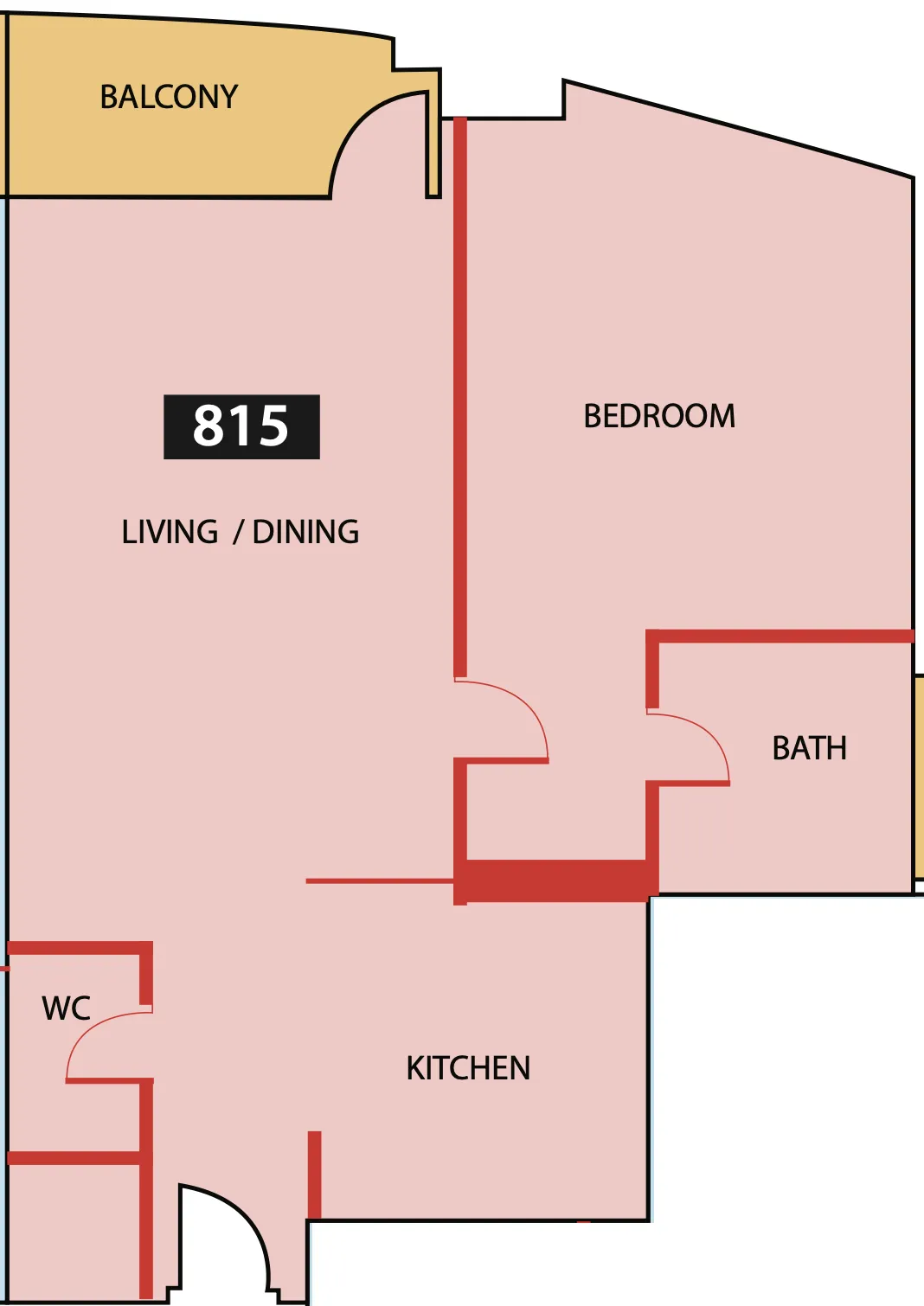 Paradise View 1 1 bed floor plan, 809 sqft