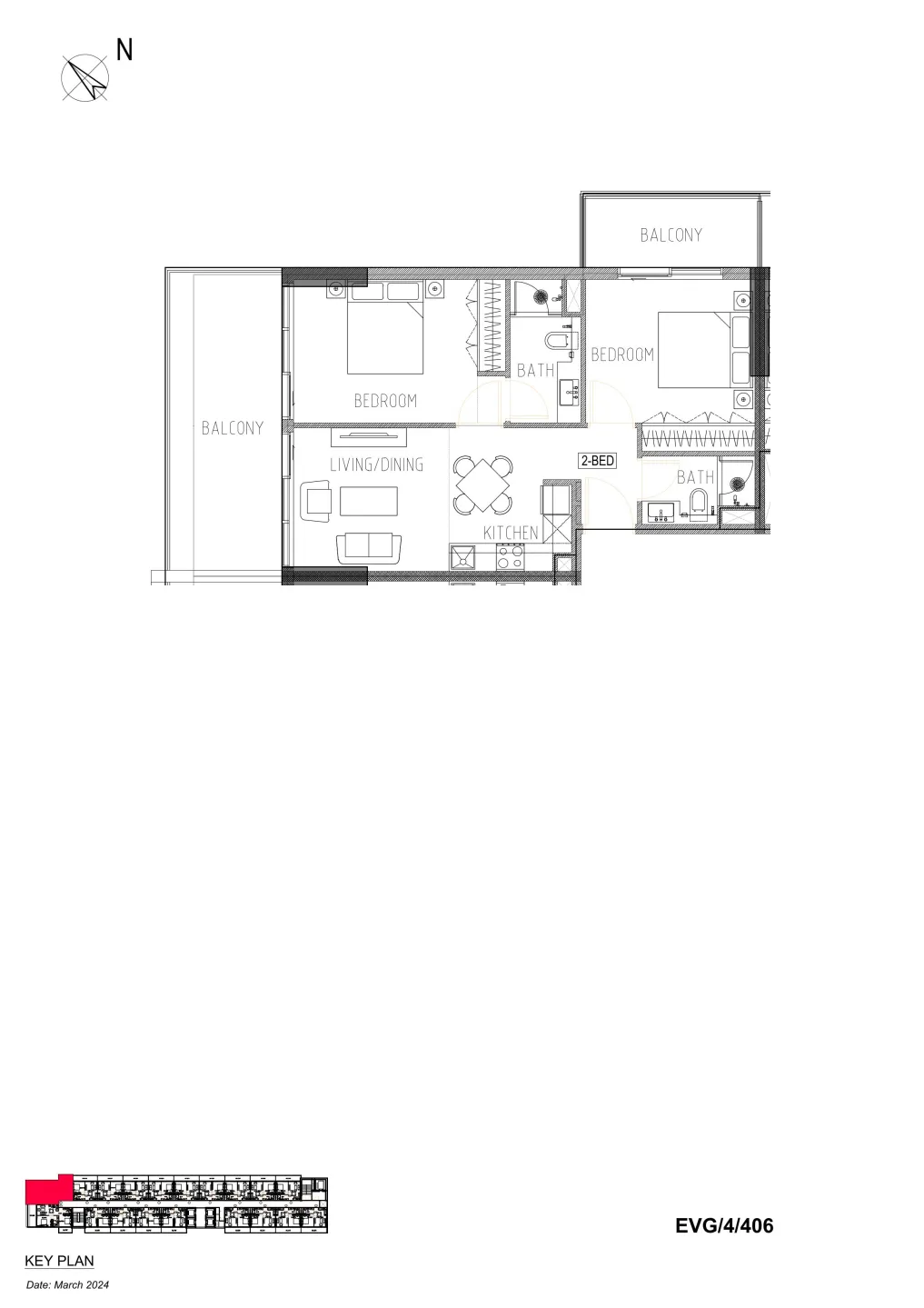Evergreens 2 bed floor plan, 887 sqft