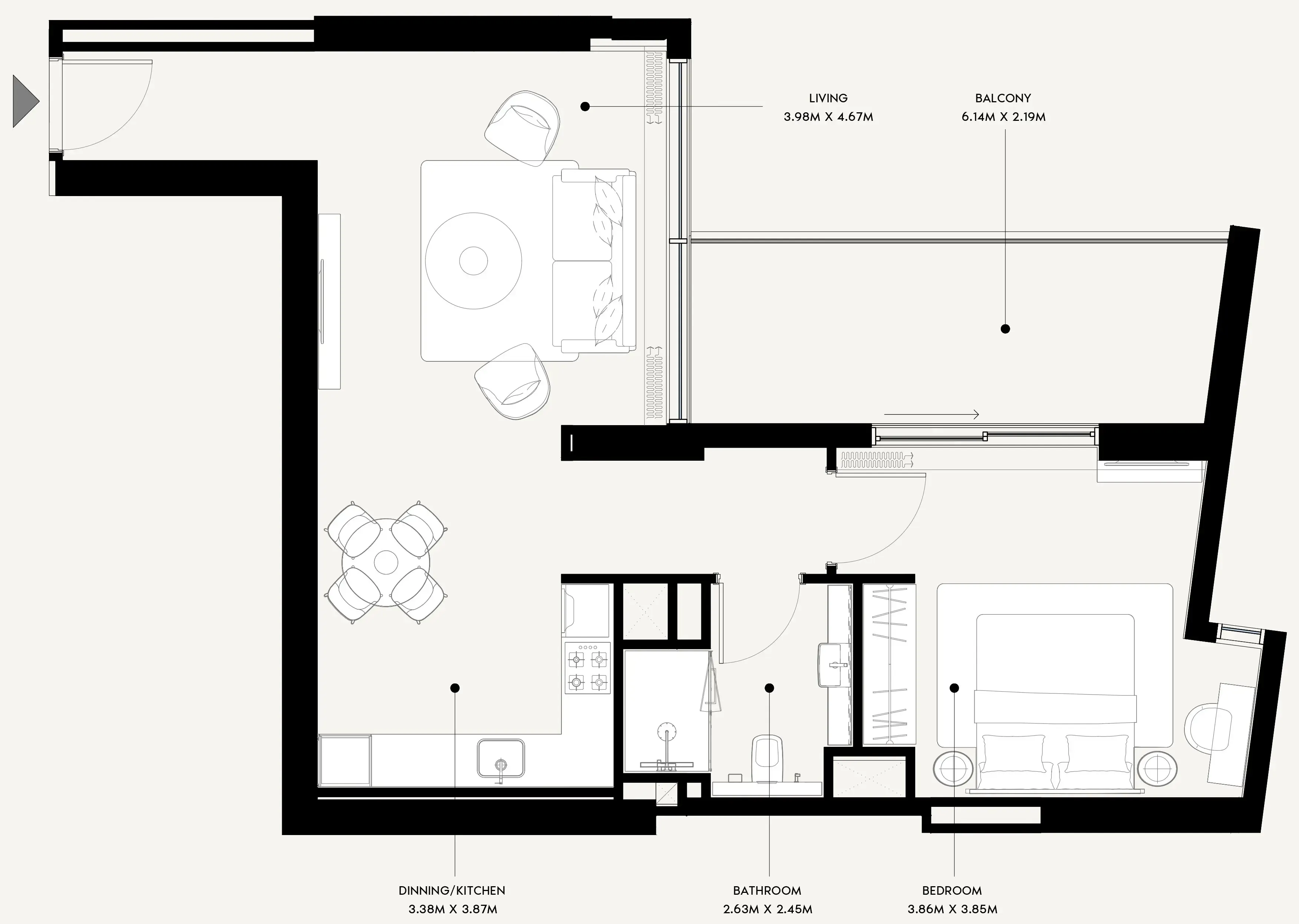 Azizi Venice 1 bed floor plan, 901 sqft