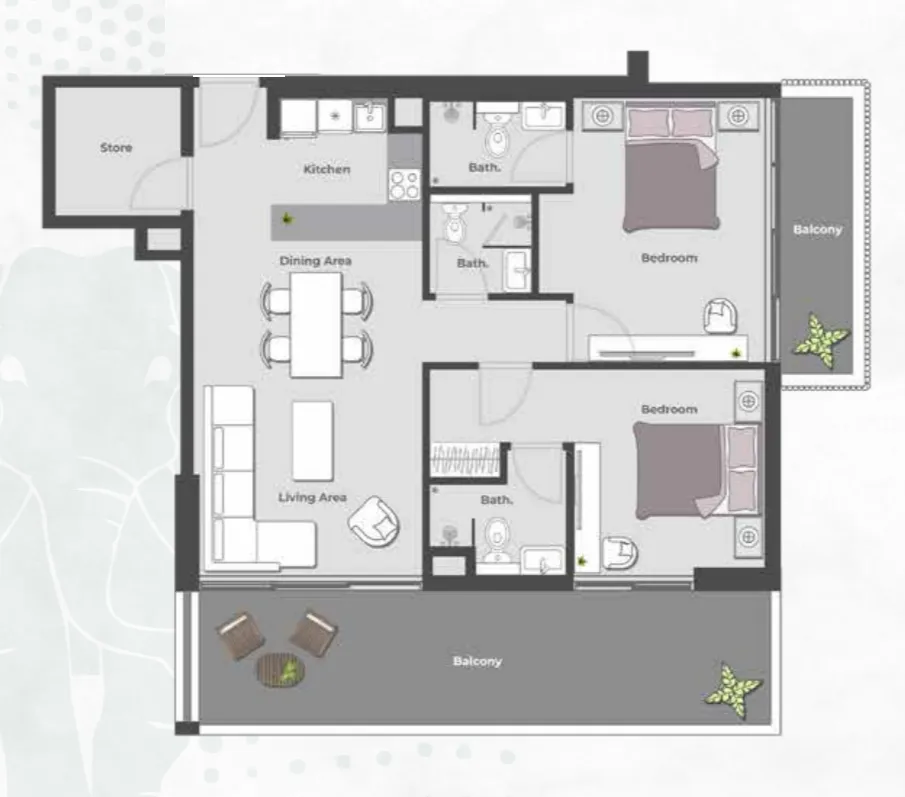 Arib Collection 2 bed floor plan, 1,362 – 1,412 sqft