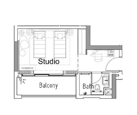 Damac Hills 2 - Hotel Edge by Rotana Studio floor plan, 371 sqft