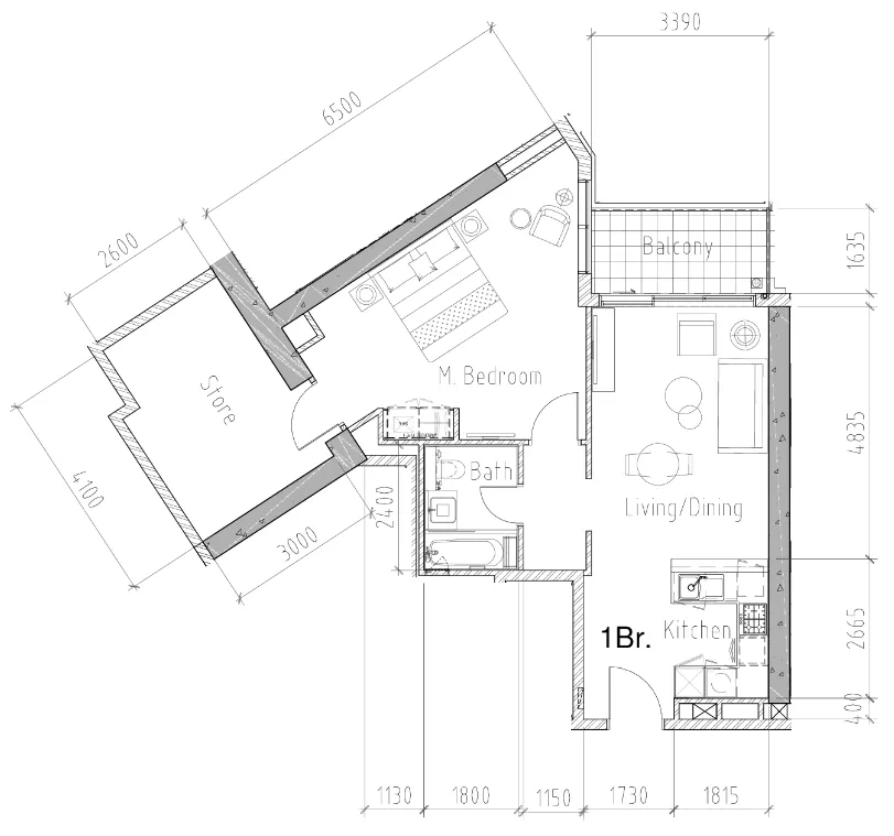 Aykon City Tower 1 bed floor plan, 873 sqft