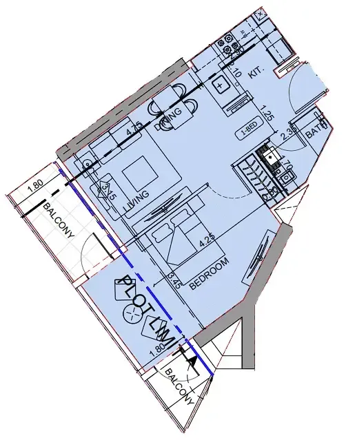 Binghatti Cullinan 1 bed floor plan, 677 sqft