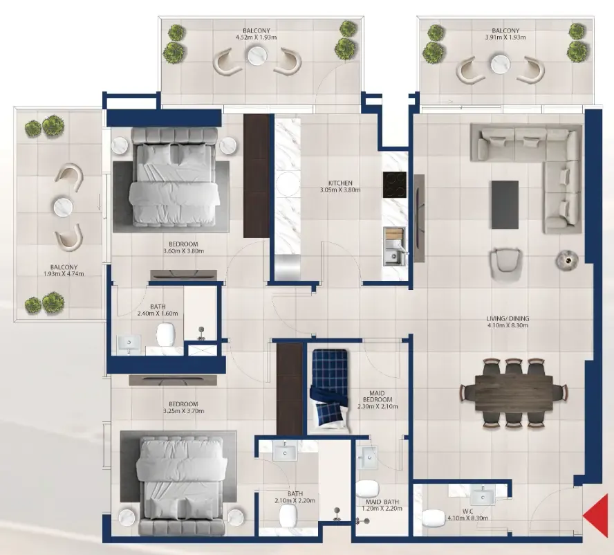 Al Vista 2 bed floor plan, 1,446 sqft