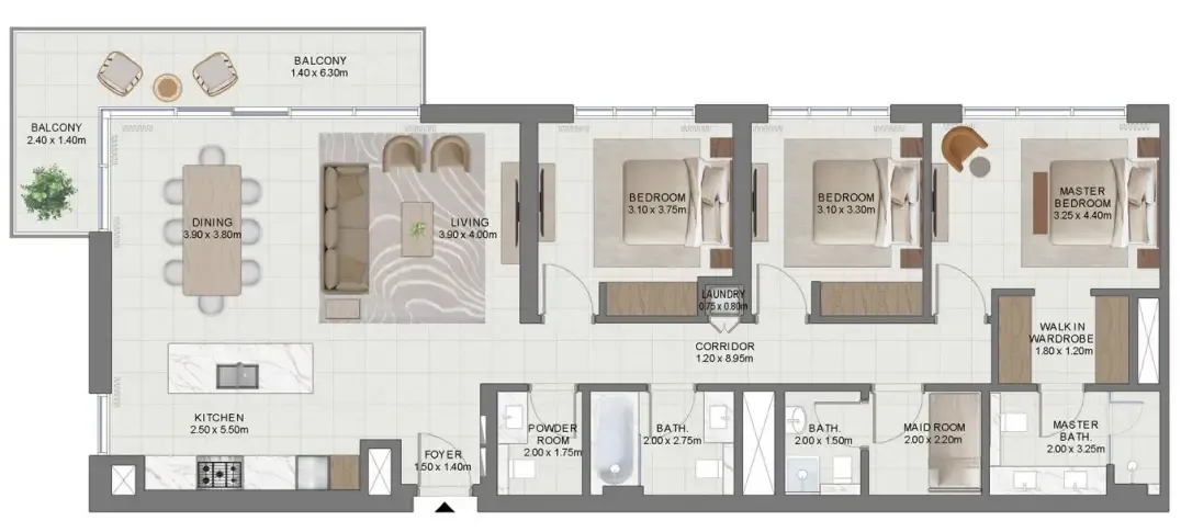 Golf Hills 3 bed floor plan, 1,739 sqft