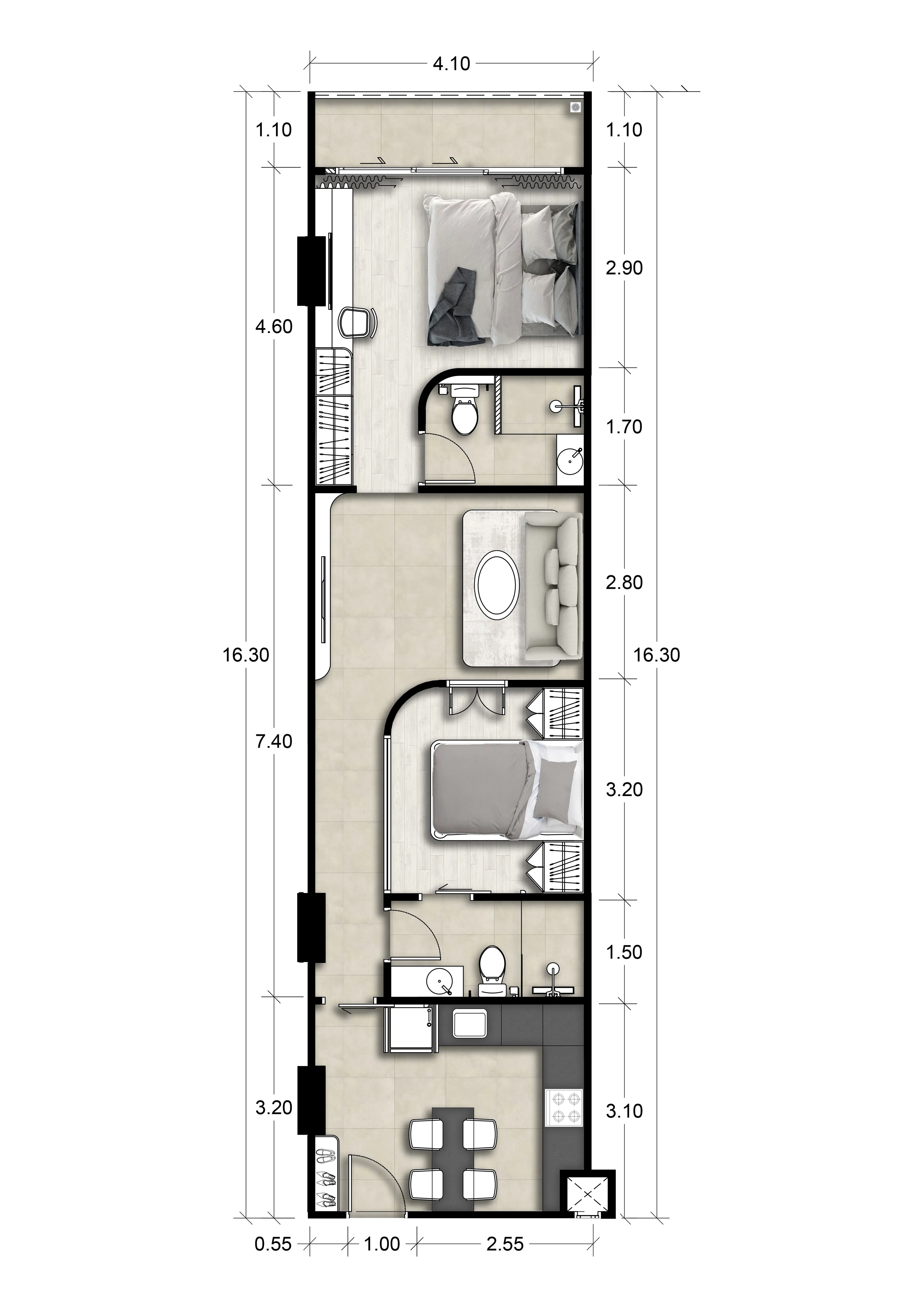 Ever Prime Residences 2 bed floor plan, 646 – 647 sqft