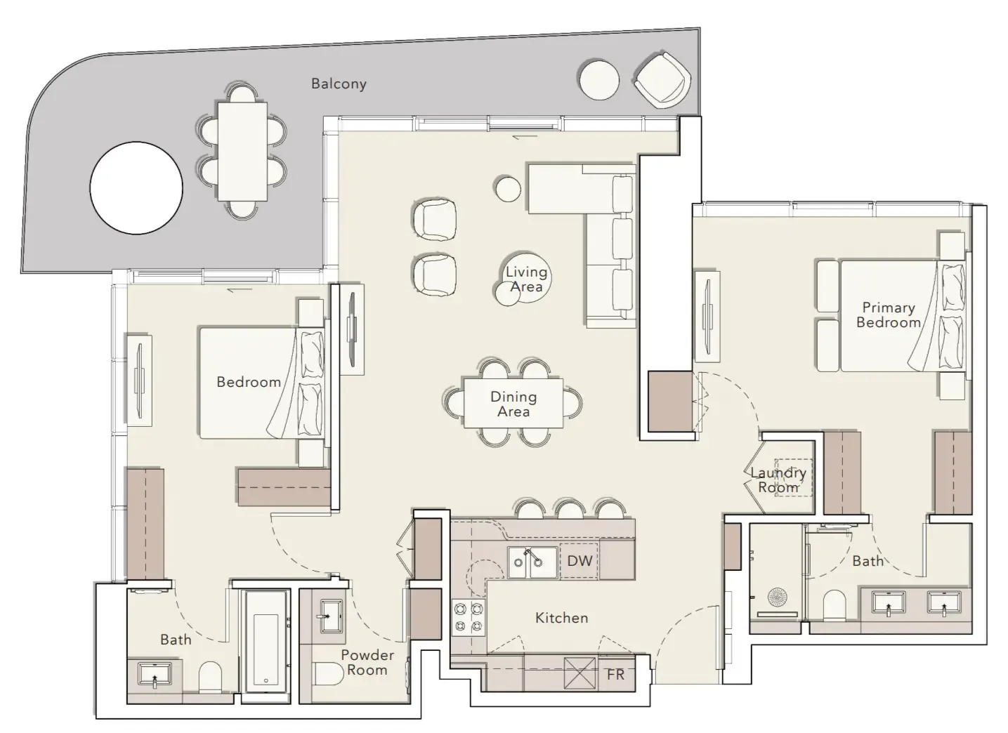 Mercer House 2 bed floor plan, 1,477 – 1,481 sqft