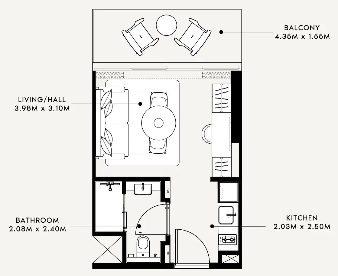 Azizi Milan Studio floor plan, 337 sqft