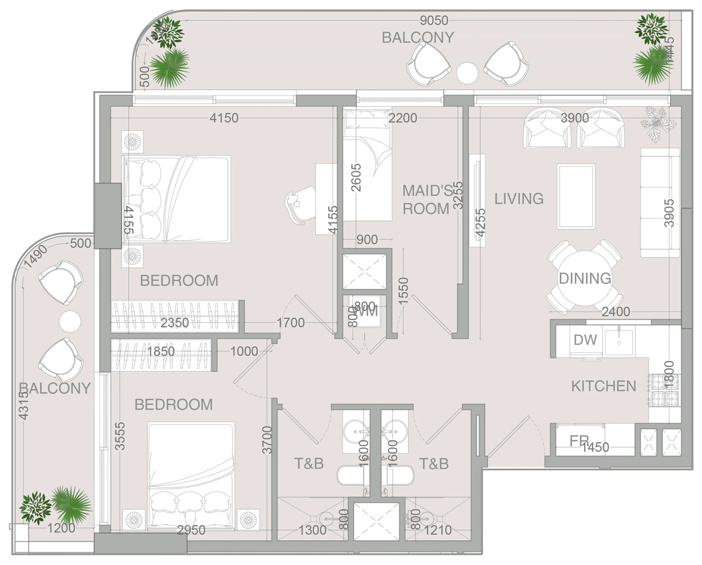 VERDAN1A 4 2 bed floor plan, 1,165 sqft