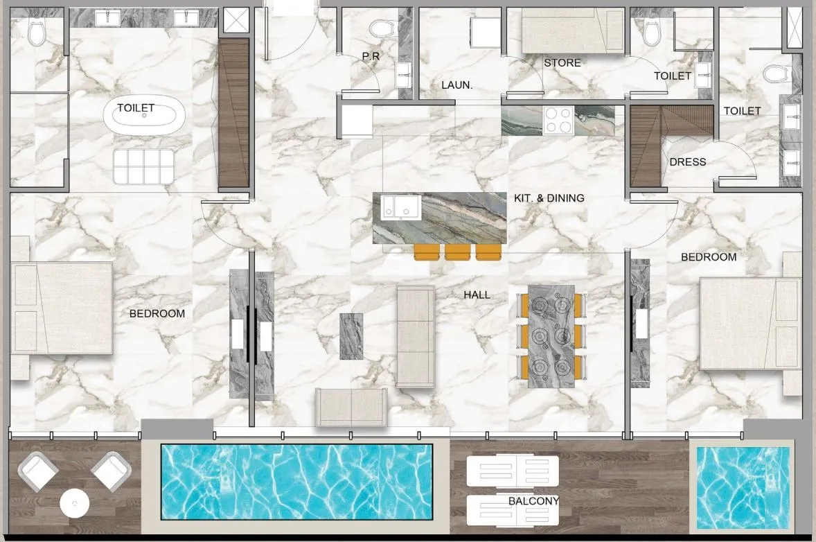 Sky Vista 2 bed floor plan, 1,744 sqft