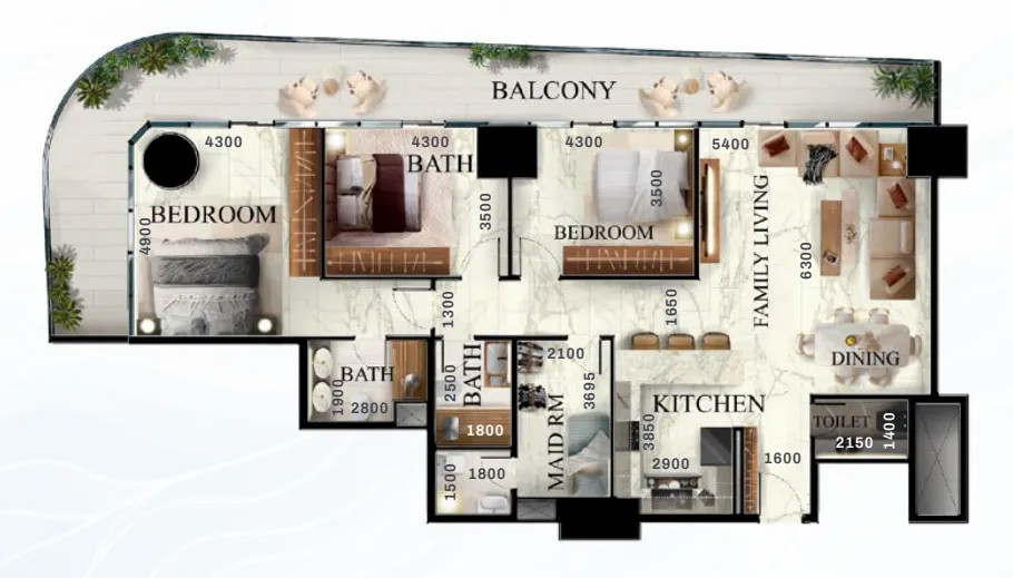 Radiant Elite Tower 3 bed floor plan, 2,019 sqft