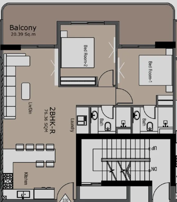 Golden Woods Albab Views 2 bed floor plan, 1,049 sqft