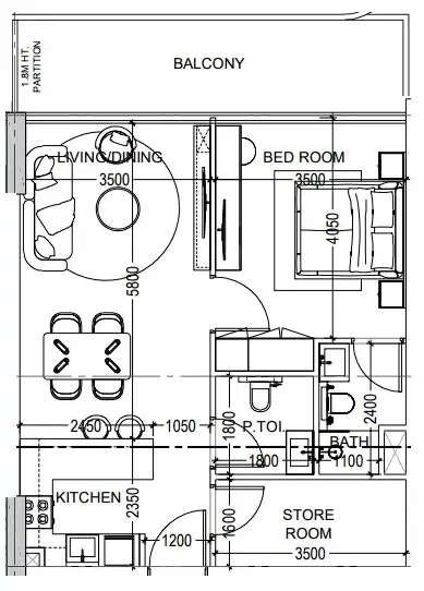 Al Haseen Residences 6 1 bed floor plan, 791 sqft