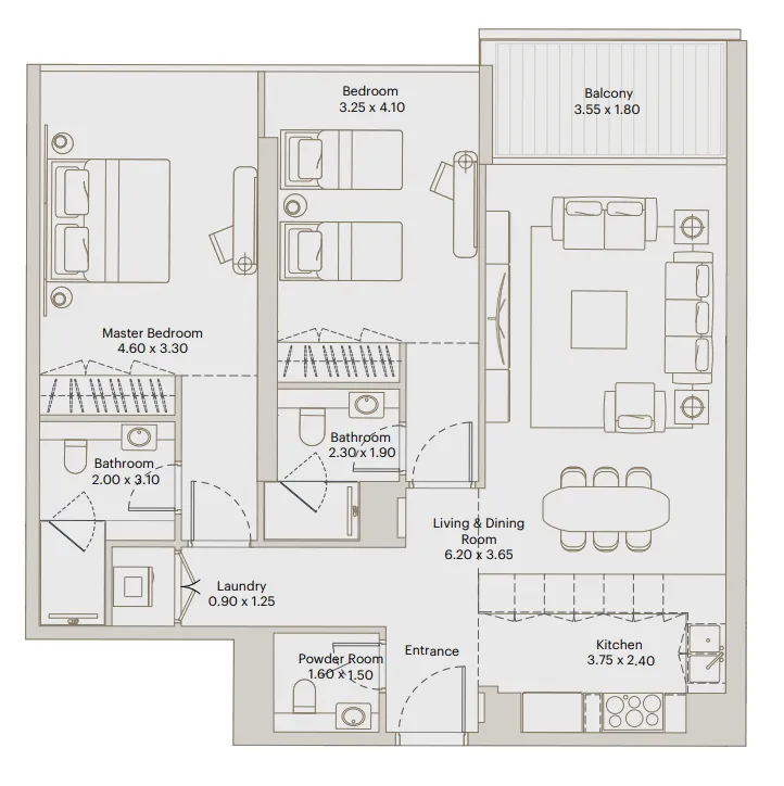 Eleve 2 bed floor plan, 1,109 – 1,122 sqft
